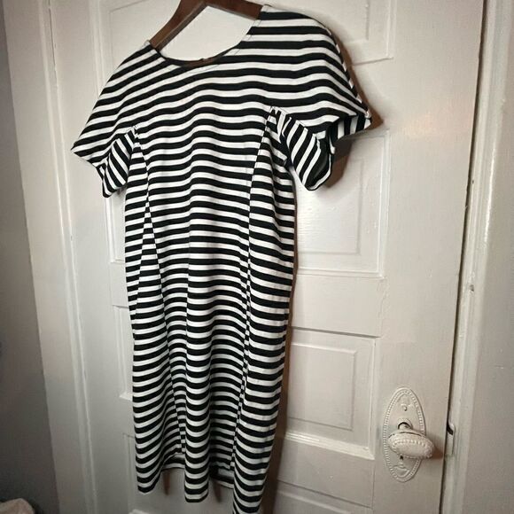 J. Crew Black & White Striped Short Sleeve Dress w/ Exposed Zipper - Picture 4 of 12